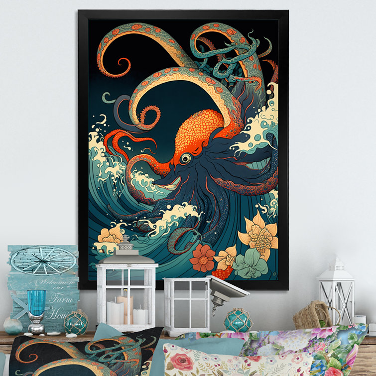 DesignArt Japanese Landscape With Octopus V On Canvas Print